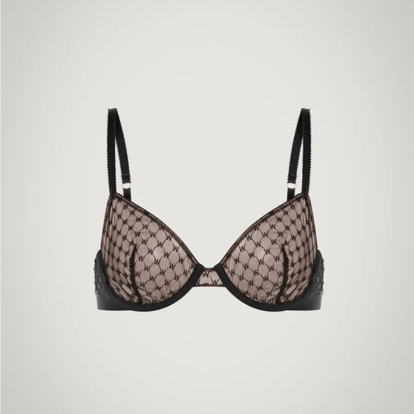 Wolford SHEER LOGO FULL CUP BRA Black Lace Demi Underwire Unlined Luxury 38B 85B - Picture 3 of 12